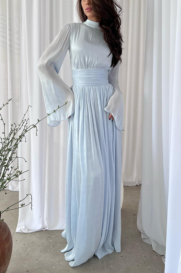 and Elegant Waist-tie Back Pleated Maxi Dress