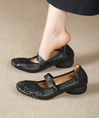 Black Splicing Comfortable Chunky Shoes Sheepskin