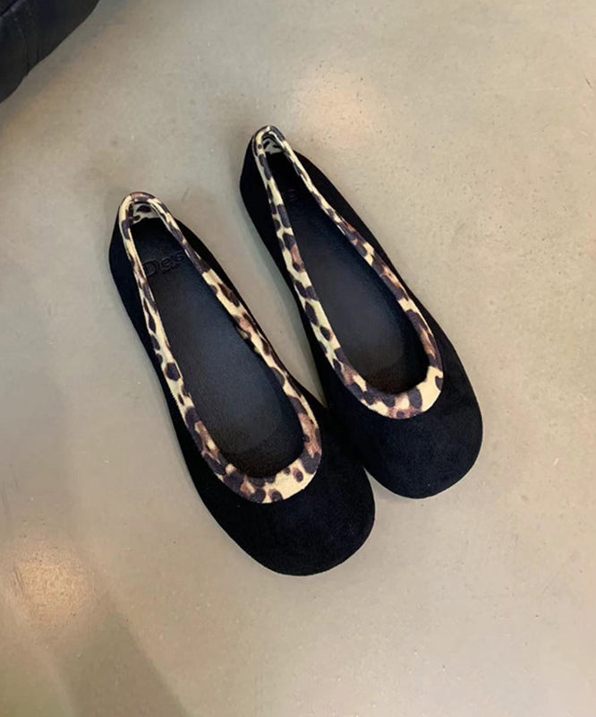 Stylish Black Leopard Splicing Flat Feet Shoes