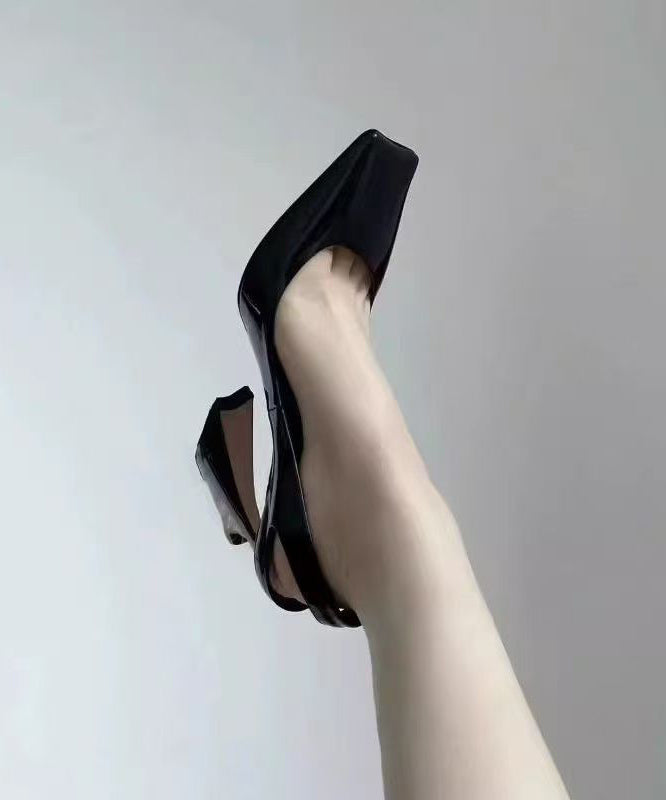 Boutique Splicing High Heel Sandals Black Sheepskin Square Toe