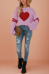 Heart-shaped Jacquard Long-sleeved Loose Knit Sweater