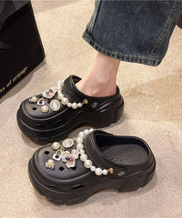 White Nail Bead Hollow Out Platform Slide Sandals