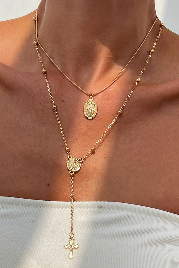 Diamond Cross Chain Elegant Multi-layered Necklace