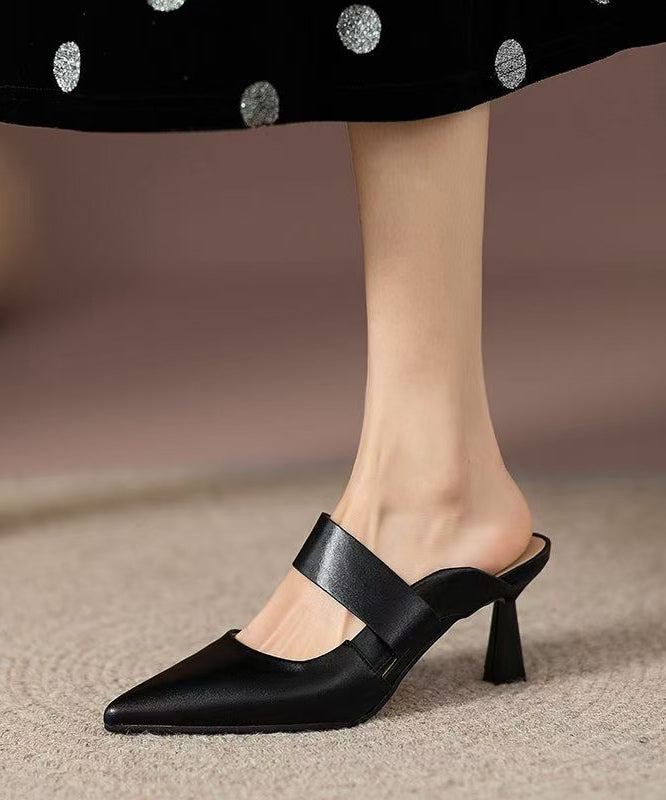 Stylish Black Splicing High Heel Slide Sandals Pointed Toe
