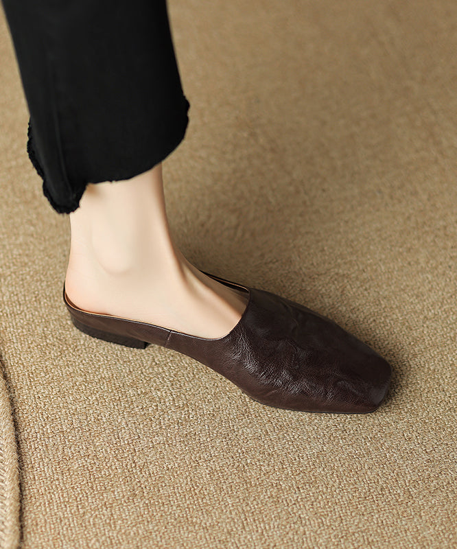Comfy Brown Splicing Slide Sandals Square Toe