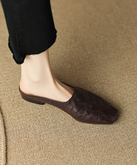 Comfy Brown Splicing Slide Sandals Square Toe