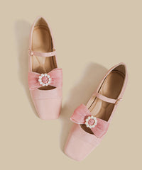 Pink Faux Leather Flat Shoes Splicing Buckle Strap Nail Bead