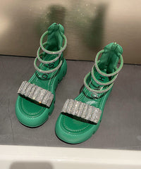 Splicing Zircon Platform Sandals Green Faux Leather