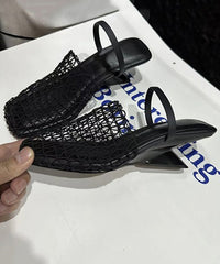 Stylish Black Splicing Wedge Hollow Out Slide Sandals