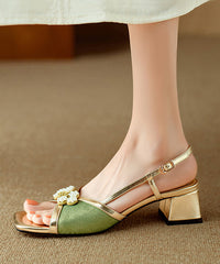 Chunky Sandals Green Cowhide Leather Peep Toe