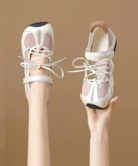 Splicing Platform Flat Shoes Black Cowhide Leather Lace Up