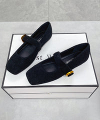 French Grey Fuzzy Fur Fluffy Soft Splicing Flat Feet Shoes Buckle Strap