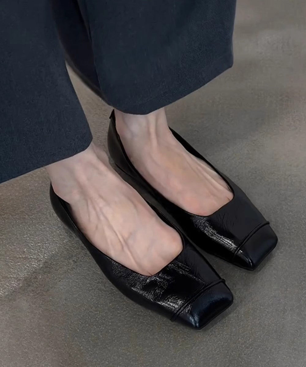 Black Comfortable Sheepskin Splicing Flat Feet Shoes Square Toe