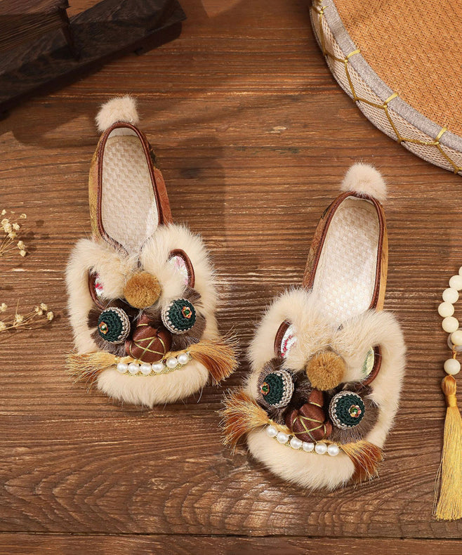 Soft Soled Ethnic Style Embroidered Handmade Flat Tiger Head Shoes