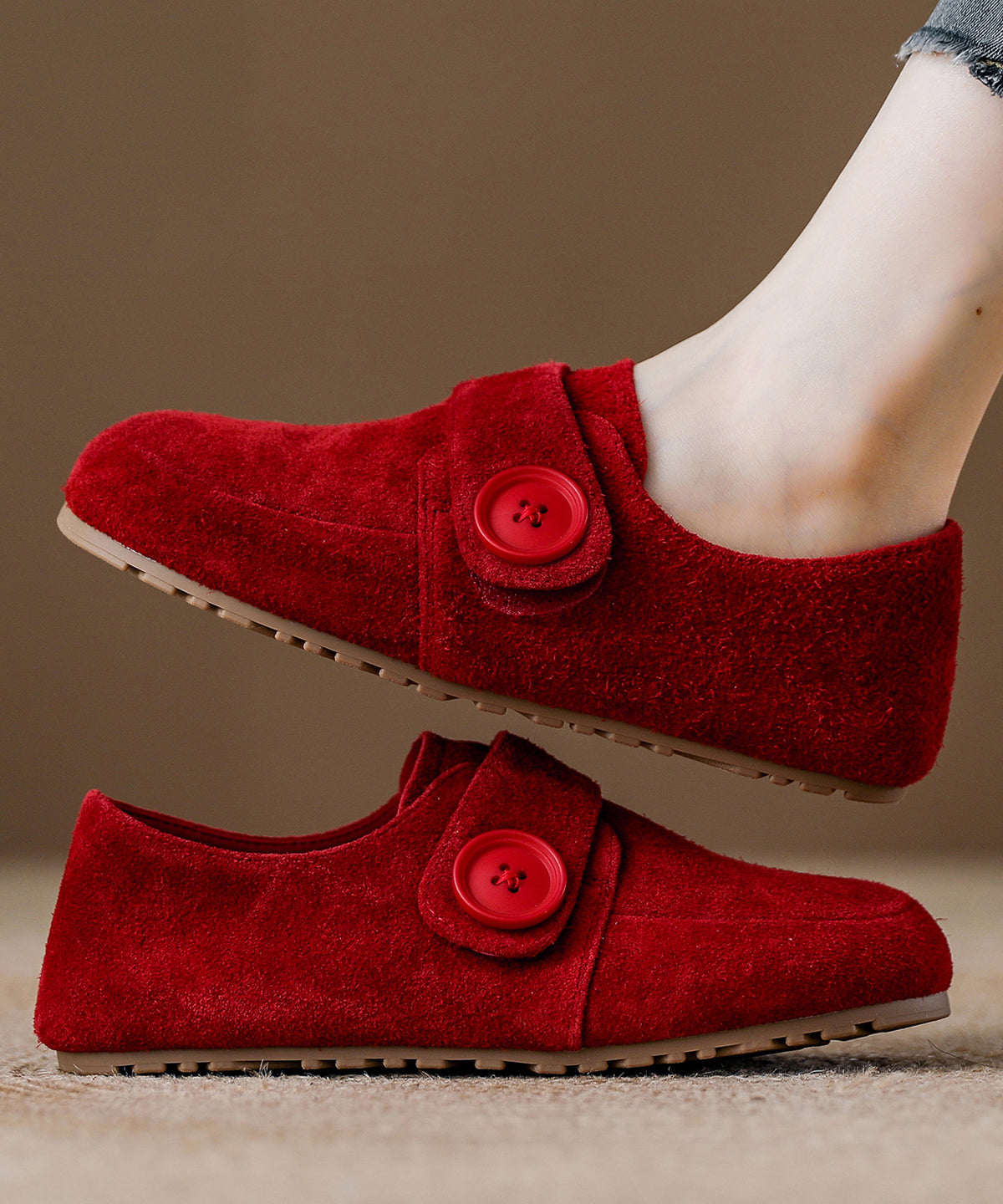 New Comfy Splicing Platform Loafer Shoes Red Suede
