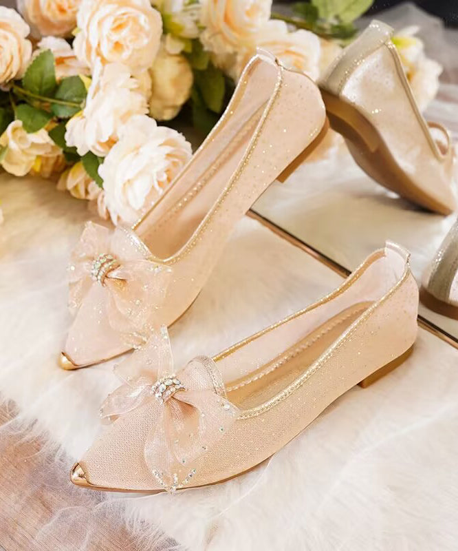 Breathable Tulle Hollow Sequin Bow Flat Shoes Pointed Toe