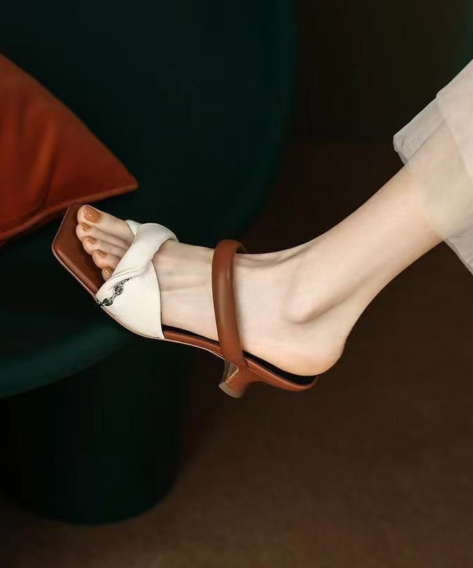 Fine Splicing Kitten Heels Purple Faux Leather Slide Sandals