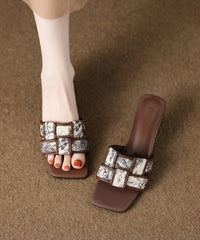 Brown Splicing Wedge Slide Sandals Peep Toe