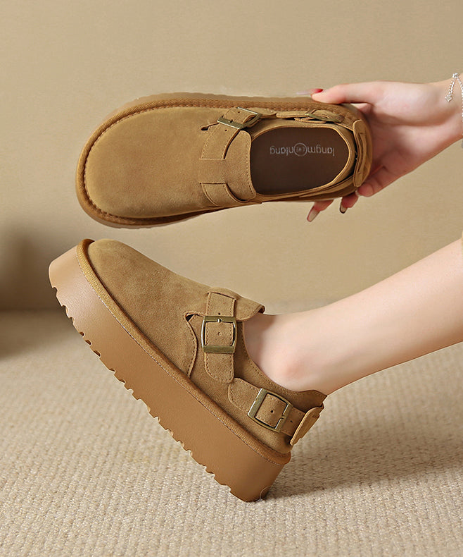 Comfortable Brown Splicing Platform Loafer Shoes