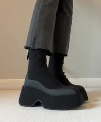 Black Zippered Splicing Platform Boots