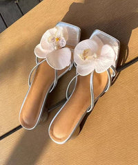 Pink Floral Splicing Chunky Slide Sandals Peep Toe