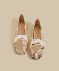 Retro Pink Embroidered Splicing Flat Shoes For Women