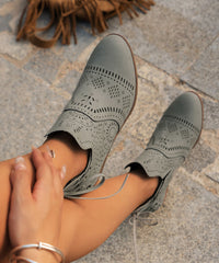 Grey Hollow Out Lace Up Faux Leather Simple Chunky Boots