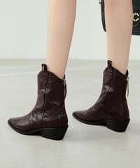 Pointed Toe Italian Chunky Boots Coffee Sheepskin