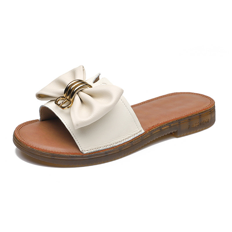 Summer Retro Leather Bowknot Slippers