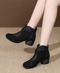 Retro Suede Breathable Mesh Splicing Brown Boots