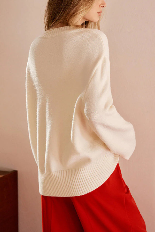 Color-blocked Floral Loose Long-sleeved Knit Sweater