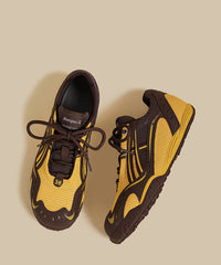 Fashion Lace Up Splicing Flat Feet Shoes Yellow Breathable Mesh