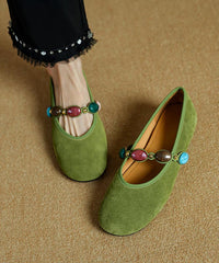 Blue Suede Buckle Strap Splicing Flat Shoes For Women