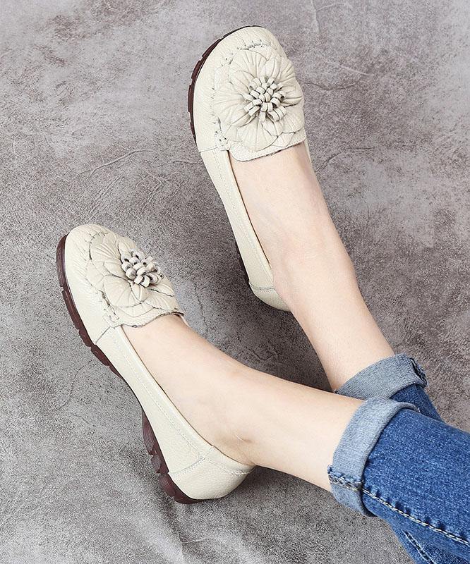 Red Floral Cowhide Leather Flat Shoes For  Flat