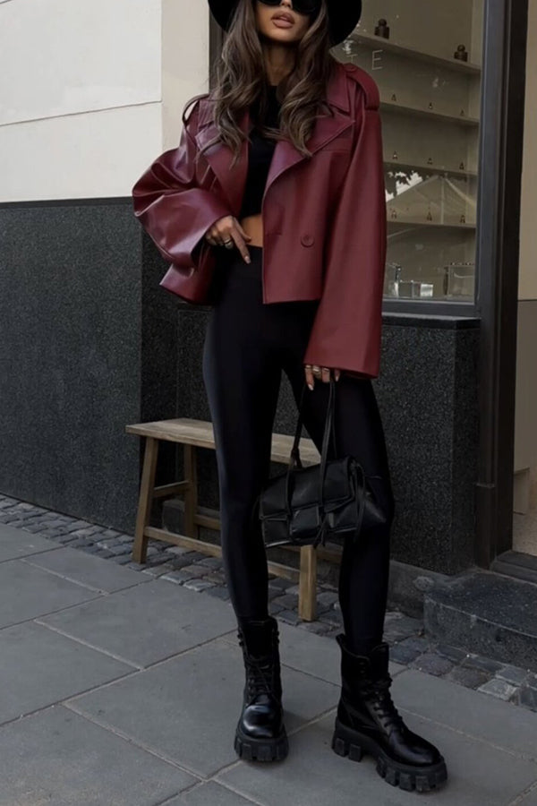 Lapel Long Sleeve Retro Loose Leather Jacket