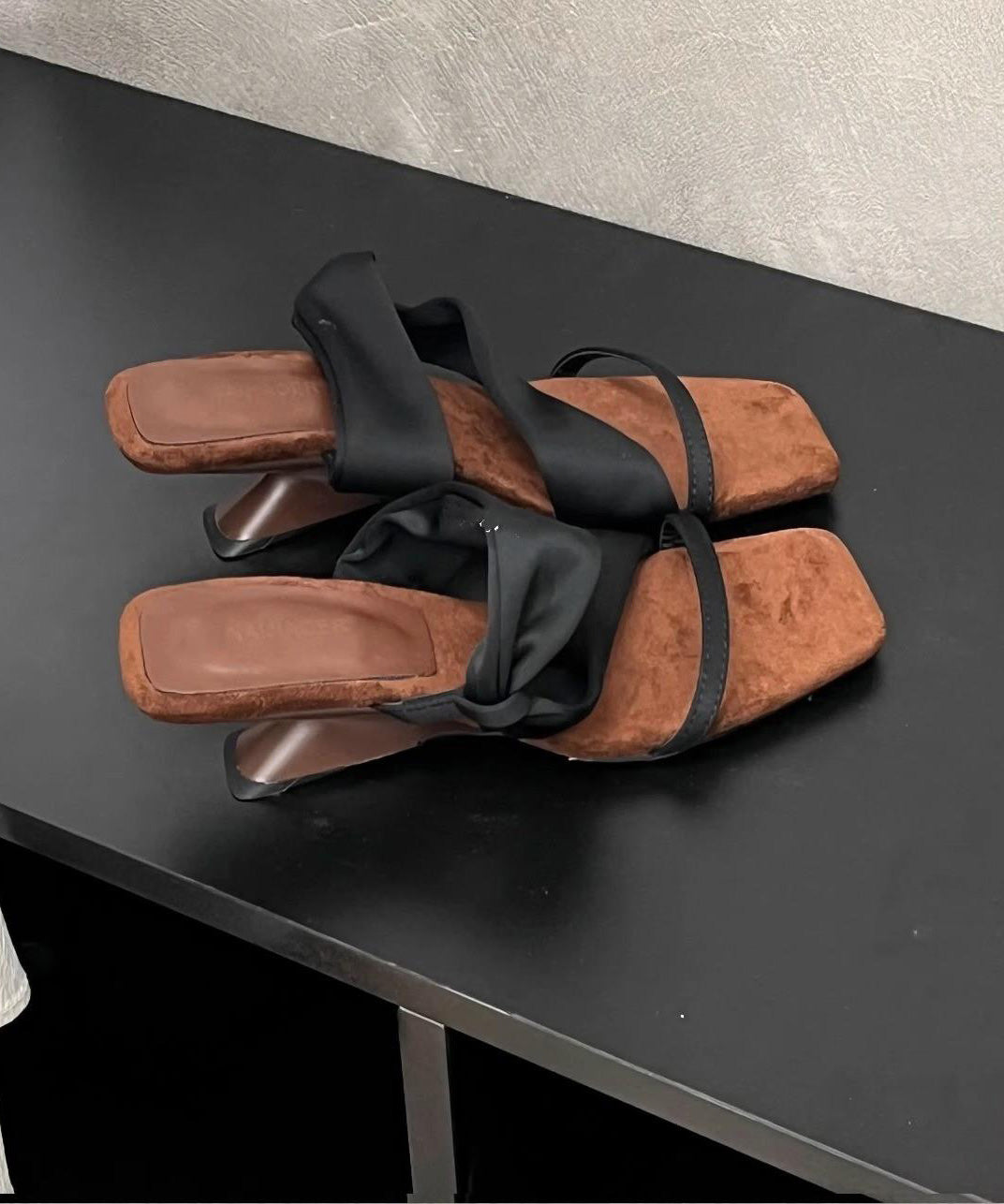 Splicing Apricot Pink Faux Leather Peep Toe Slide Sandals