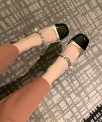 Beautiful Splicing Flat Feet Shoes Silver Faux Leather Buckle Strap