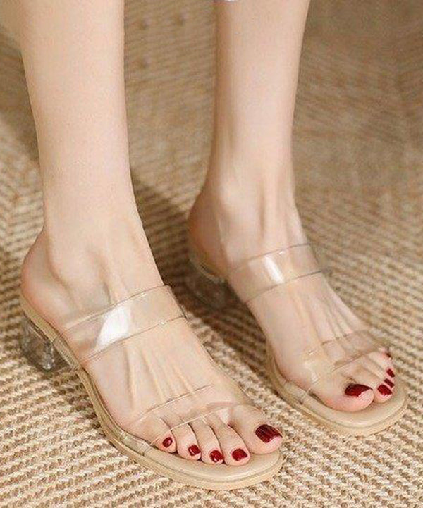 Apricot Clear Chunky Slide Sandals Peep Toe