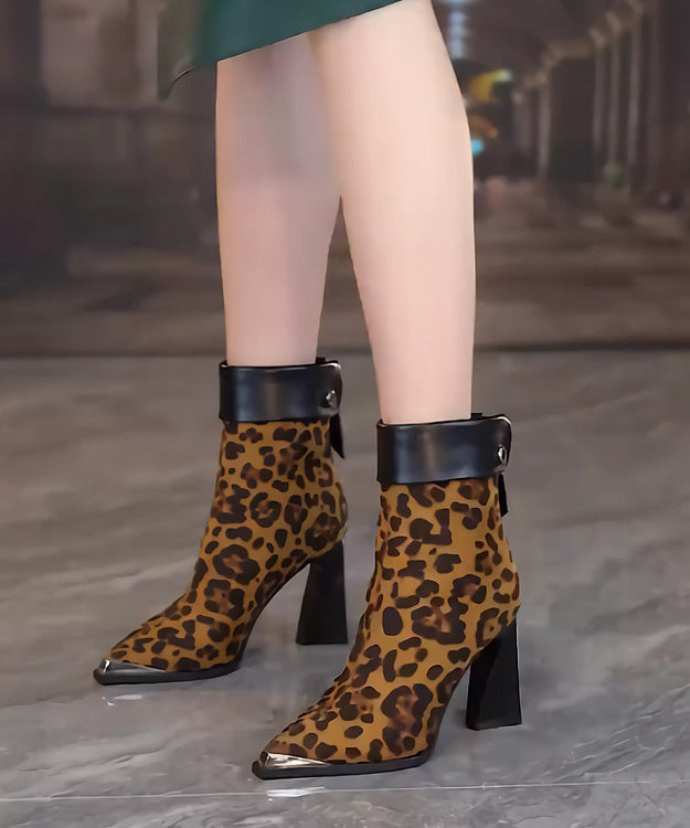 Mulberry Chunky Heel Suede Boots Splicing Pointed Toe