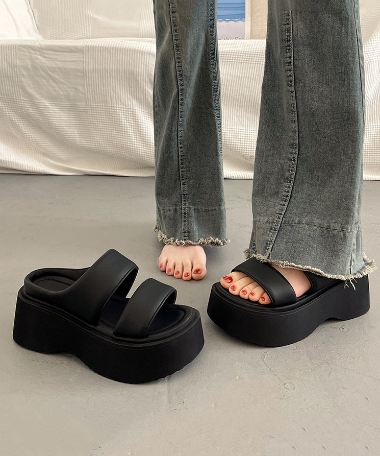 Faux Leather Splicing Silver Platform Slide Sandals Peep Toe