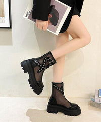 Stylish Splicing Platform Boots Pink Breathable Mesh