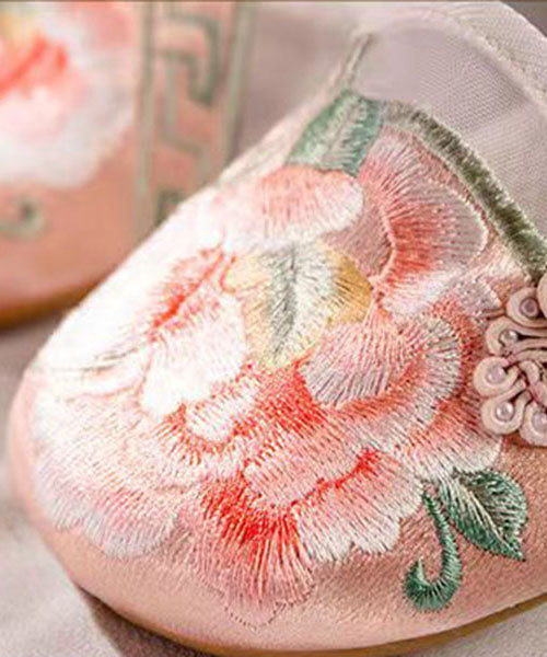 Pink Flat Shoes For Splicing Tulle Embroideried