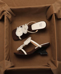 Beige Flower Wedge Heel Open Toe Slippers