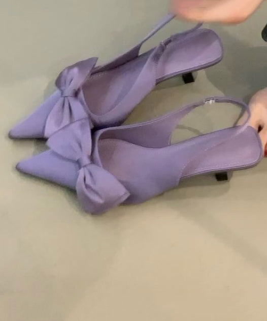 Handmade Bow Splicing High Heel Sandals Purple Pointed Toe
