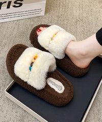 Yellow Fuzzy Fur Fluffy Warm Slippers Shoes Splicing Peep Toe