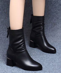 Black High Heel Genuine Leather Splicing Ankle Boots