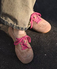 Splicing Flat Feet Shoes Green Suede Lace Up