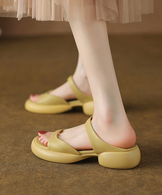 Rose Chunky Cowhide Leather Chic Splicing Slide Sandals