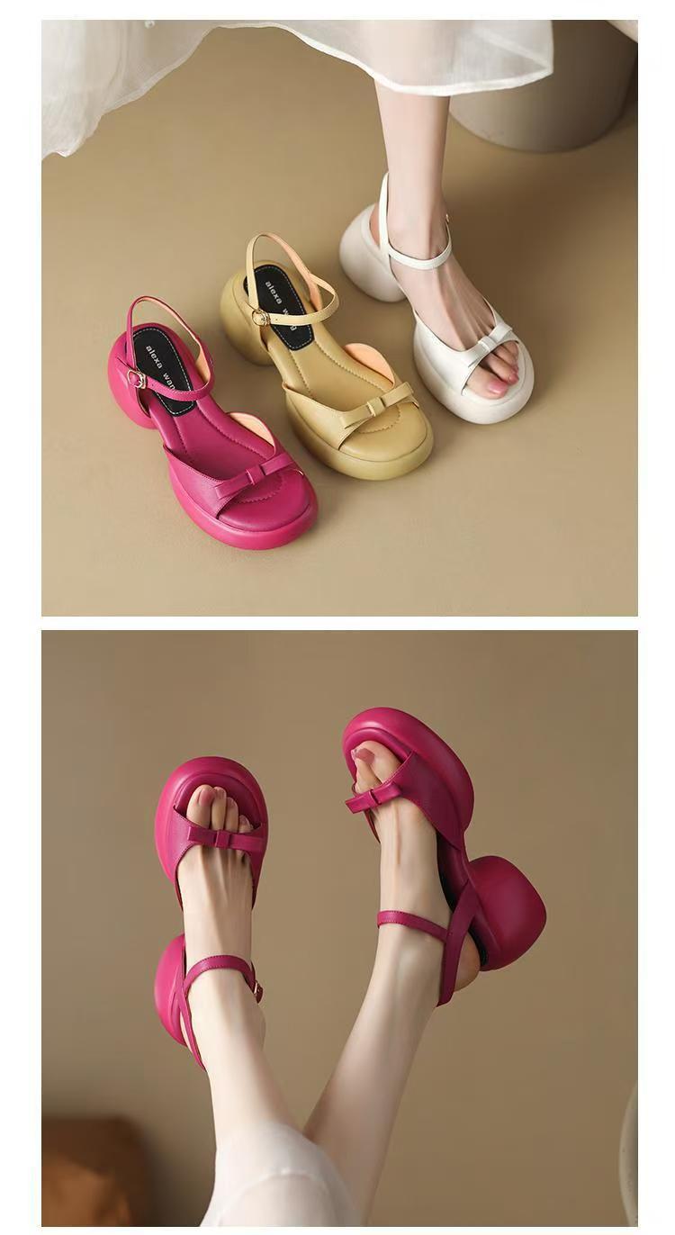 Beautiful Rose Peep Toe Splicing Chunky Slide Sandals