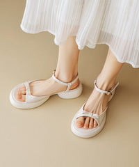 Yellow Cowhide Leather Splicing Bow Platform Sandals Peep Toe